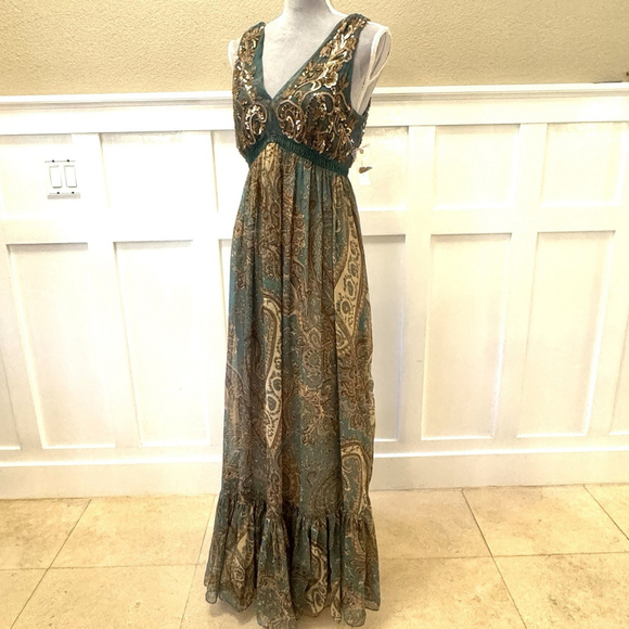 NWT Anthropologie Ranna Gill Beaded Maxi Dress Size:6 Sequin Paisley Fairy Boho - Picture 5 of 16